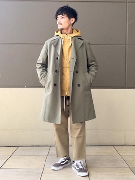 「green label relaxing（グリーンレーベルリラクシング）のアイテム（トレンチコート）」を使った、坂本裕太さん（メンズ・168cm）の冬コーディネート