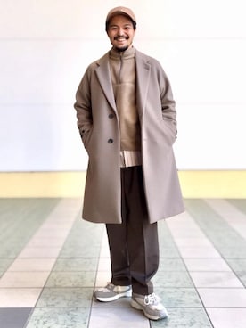 「green label relaxing（グリーンレーベルリラクシング）のアイテム（チェスターコート）」を使った、坂本裕太さん（メンズ・168cm）の秋コーディネート