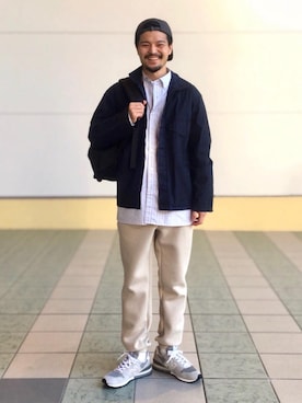 「green label relaxing（グリーンレーベルリラクシング）のアイテム（帽子）」を使った、坂本裕太さん（メンズ・168cm）の冬コーディネート