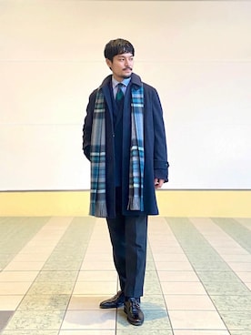「green label relaxing（グリーンレーベルリラクシング）のアイテム（ステンカラーコート）」を使った、坂本裕太さん（メンズ・168cm）の冬コーディネート