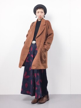 「haco!（ハコ）のアイテム（チェスターコート）」を使った、COLLENTE(yuco)さん（レディース・168cm）の冬コーディネート