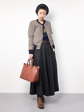 「RAY CASSIN（レイカズン）のアイテム（MA-1）」を使った、COLLENTE(yuco)さん（レディース・168cm）の冬コーディネート