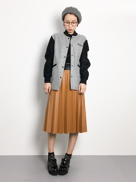 「コート」｜「アイテム（スタジャン）」を使った、COLLENTE(yuco)さん（レディース・168cm）の冬コーディネート