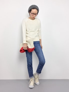 「Maison de Beige（メゾンドベージュ）のアイテム（Tシャツ/カットソー）」を使った、COLLENTE(yuco)さん（レディース・168cm）の冬コーディネート