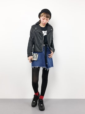 「SpRay（スプレイ）のアイテム（ライダースジャケット）」を使った、COLLENTE(yuco)さん（レディース・168cm）の冬コーディネート