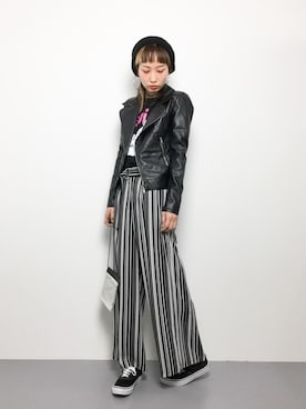 「M.deux（エムドゥ）のアイテム（ライダースジャケット）」を使った、COLLENTE(yuco)さん（レディース・168cm）の冬コーディネート