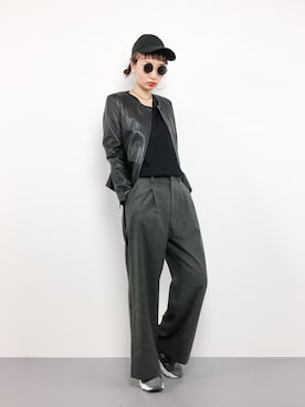 「Doux archives（ドゥアルシーヴ）のアイテム（ライダースジャケット）」を使った、COLLENTE(yuco)さん（レディース・168cm）の春コーディネート