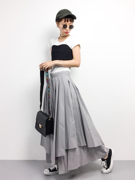 「URBAN RESEARCH（アーバンリサーチ）のアイテム（チューブトップ）」を使った、COLLENTE(yuco)さん（レディース・168cm）の夏コーディネート