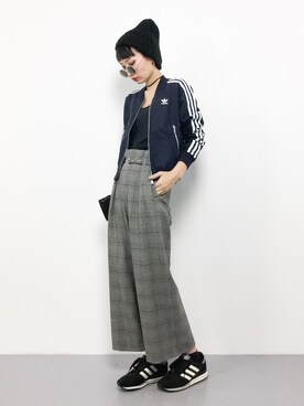 「グレンチェック」｜「アイテム（ジャージ）」を使った、COLLENTE(yuco)さん（レディース・168cm）の秋コーディネート