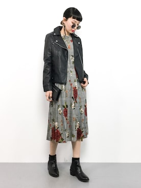 「select MOCA（セレクトモカ）のアイテム（ライダースジャケット）」を使った、COLLENTE(yuco)さん（レディース・168cm）の冬コーディネート