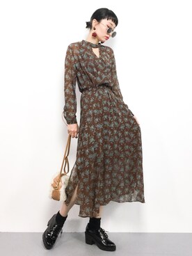 【Ameri vintage】VINTAGE FLOWER SLIT DRESS