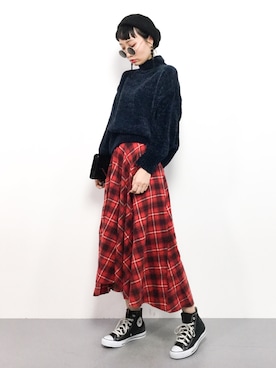 「タータンチェック」｜COLLENTE(yuco)さん（レディース・168cm）の冬コーディネート