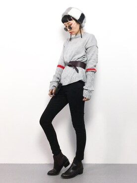 「NANING9（ナンニング）のNANING9 リブ編ポイントセーター（ニット/セーター）」を使った、COLLENTE(yuco)さん（レディース・168cm）の冬コーディネート