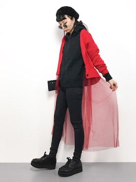 「AMERICAN HOLIC（アメリカンホリック）のフード付裏毛プルオーバー（パーカー）」を使った、COLLENTE(yuco)さん（レディース・168cm）の春コーディネート