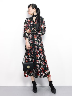 「ROSE BUD（ローズバッド）の[Gina冬号/GINZA1月号掲載]フラワープリントワンピース（ワンピース）」を使った、COLLENTE(yuco)さん（レディース・168cm）の春コーディネート