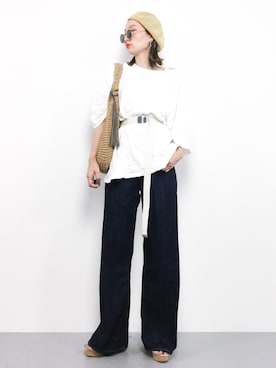 「ハイウエストパンツ」｜「アイテム（ハンチング/ベレー帽）」を使った、COLLENTE(yuco)さん（レディース・168cm）の春コーディネート