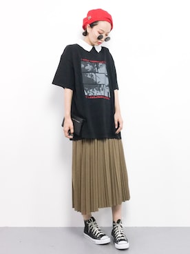 「襟付きトップス」｜「アイテム（ハンチング/ベレー帽）」を使った、COLLENTE(yuco)さん（レディース・168cm）の夏コーディネート