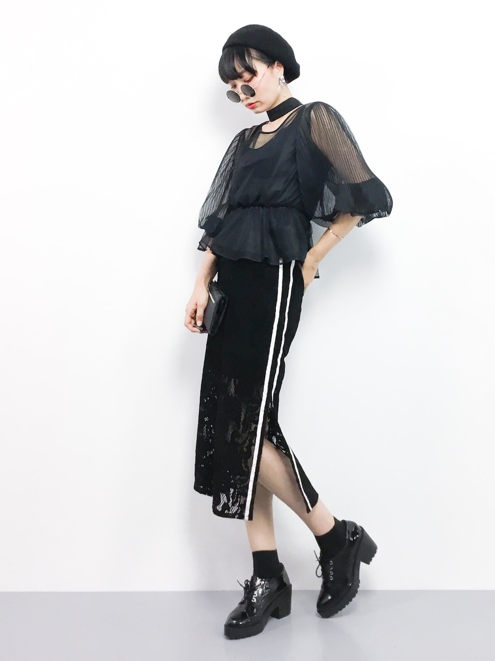 AMERI アメリ シアーチョーカートップス CHOKER SHEER ブラック Ameri（アメリ）の「CHOKER SHEER TOP（シャツ/ブラウス）」 - WEAR
