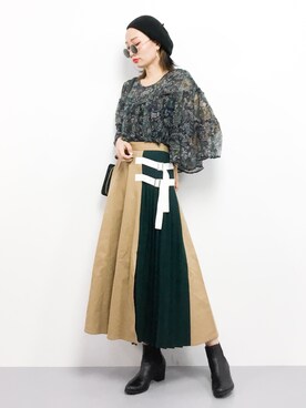 COLLENTE(yuco)さんの「サイドベルトフレアマキシスカート」を使ったコーディネート