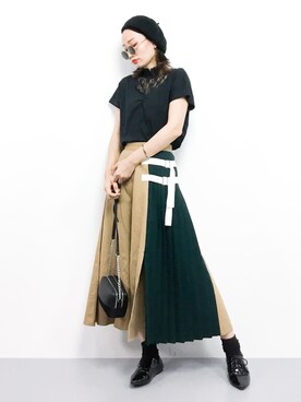 COLLENTE(yuco)さんの「サイドベルトフレアマキシスカート」を使ったコーディネート