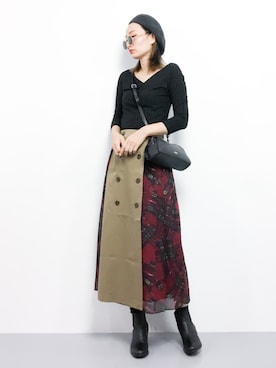 「PAGEBOY（ページボーイ）のハートネックリブトップス（Tシャツ/カットソー）」を使った、COLLENTE(yuco)さん（レディース・168cm）の秋コーディネート