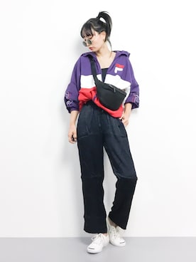 Fila ライトオン40周年記念別注モデル ナイロンフルジップパーカーを使ったその他ユーザーのレディース人気ファッションコーディネート Wear