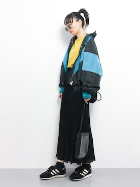 「マキシスカート」｜「アイテム（ナイロンジャケット）」を使った、COLLENTE(yuco)さん（レディース・168cm）の秋コーディネート
