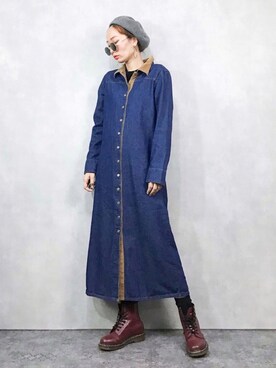 「デニムワンピース」｜「アイテム（ハンチング/ベレー帽）」を使った、COLLENTE(yuco)さん（レディース・168cm）の秋コーディネート