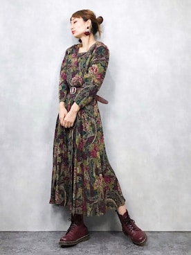 「レトロワンピース」｜「アイテム（その他）」を使った、COLLENTE(yuco)さん（レディース・168cm）の冬コーディネート
