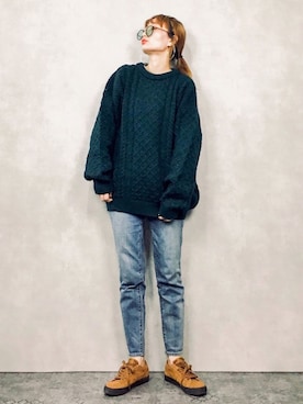 「ZOZO（ゾゾ）のスリムテーパードデニムパンツ［WOMEN］（デニムパンツ）」を使った、COLLENTE(yuco)さん（レディース・168cm）の冬コーディネート