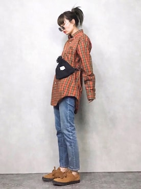 「ZOZO（ゾゾ）のスリムテーパードデニムパンツ［WOMEN］（デニムパンツ）」を使った、COLLENTE(yuco)さん（レディース・168cm）の春コーディネート