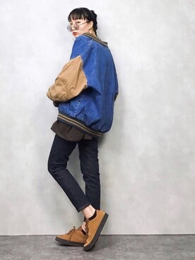 「ZOZO（ゾゾ）のスリムテーパードデニムパンツ［WOMEN］（デニムパンツ）」を使った、COLLENTE(yuco)さん（レディース・168cm）の秋コーディネート