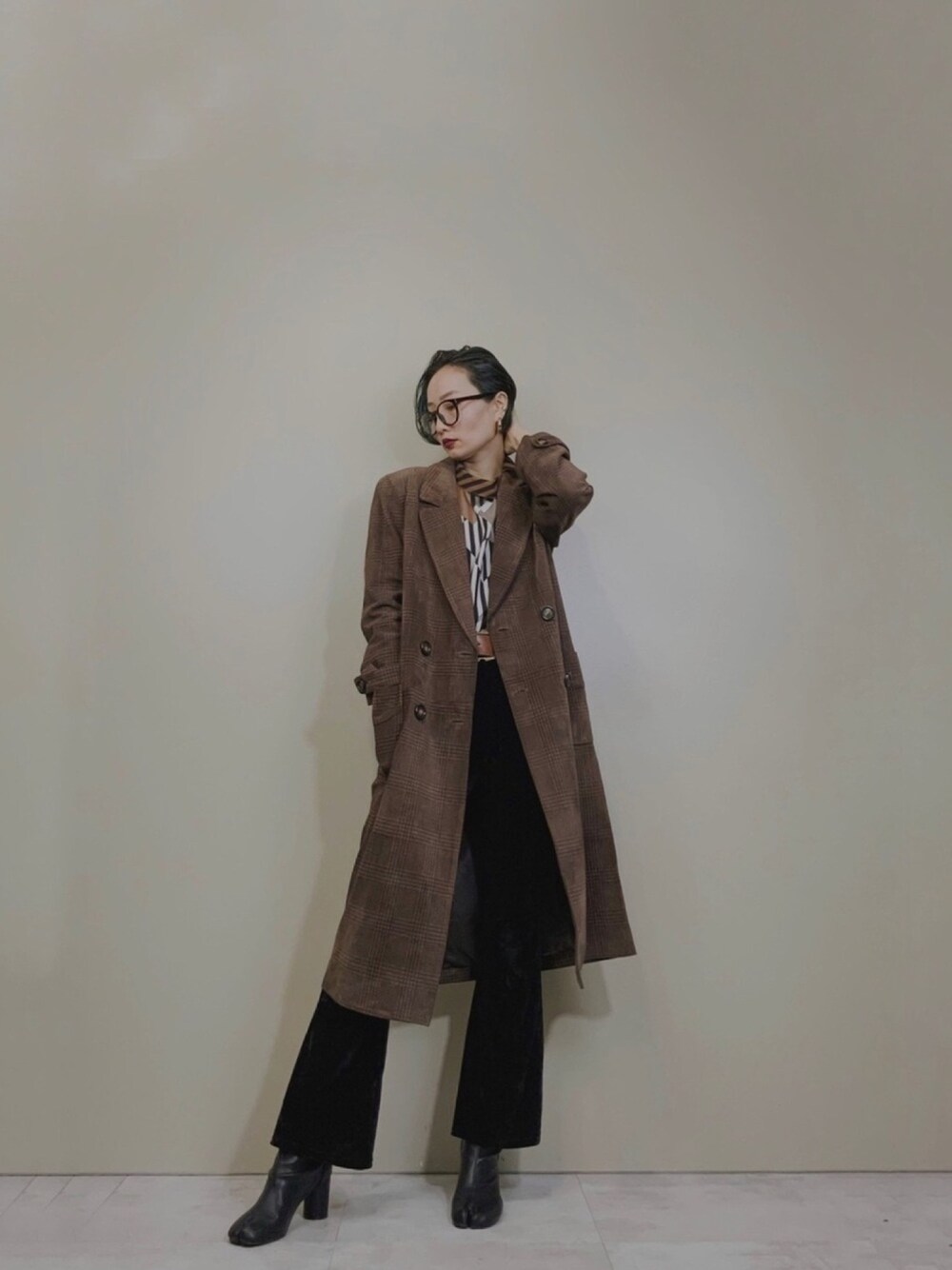 COLLENTE(yuco)さんの「Cizenne pig skin real leather plaid coat-1536-11（USED）」を使ったコーディネート