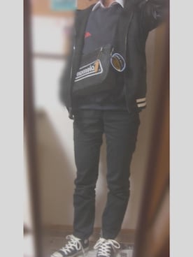 「スエット」｜「アイテム（スタジャン）」を使った、あれきさんさん（レディース・155cm）の冬コーディネート