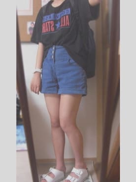 「＃デニム」｜「アイテム（サンダル）」を使った、あれきさんさん（レディース・155cm）の夏コーディネート