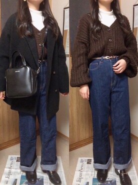 「アイテム（カーディガン/ボレロ、ブラウン系）」を使った、あれきさんさん（レディース・155cm）の冬コーディネート