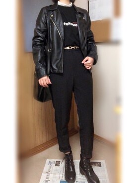 「SPINNS（スピンズ）のアイテム（ライダースジャケット）」を使った、あれきさんさん（レディース・155cm）の春コーディネート