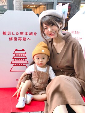 「息子」｜「アイテム（ニットキャップ/ビーニー）」を使った、🐝はち君🐝さん（キッズ・80cm）の秋コーディネート