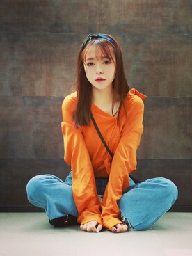 「Etam（エタム）のアイテム（シャツ/ブラウス、オレンジ系）」を使った、喵妹阿さん（レディース）の秋コーディネート