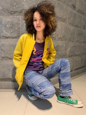 「ロンt」｜「アイテム（ナイロンジャケット）」を使った、はなほさん（レディース・160cm）の春コーディネート