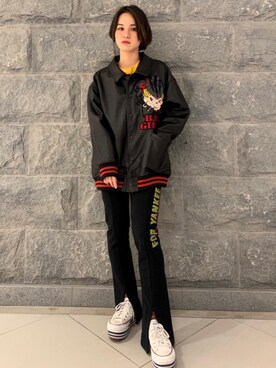 「HYSTERIC GLAMOUR（ヒステリックグラマー）のDIZZY&MILKY フレアパンツ（その他パンツ）」を使った、はなほさん（レディース・160cm）の秋コーディネート