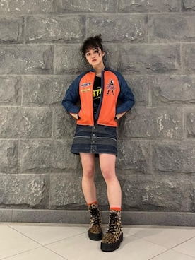 「レザーコーデ」｜「アイテム（その他アウター）」を使った、はなほさん（レディース・160cm）の冬コーディネート