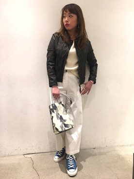 「ホワイトデニム」｜「アイテム（ライダースジャケット）」を使った、mayonseさん（レディース・161cm）の冬コーディネート