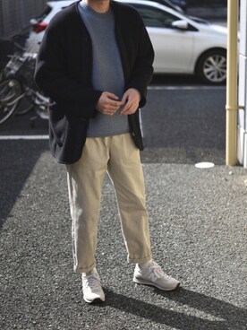 「UNIQLO（ユニクロ）のフリースノーカラーコート（その他アウター）」を使った、ope nさん（メンズ・177cm）の冬コーディネート