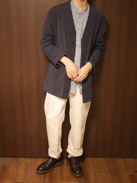 「green label relaxing（グリーンレーベルリラクシング）のアイテム（ノーカラージャケット）」を使った、ねてるさん（メンズ・176cm）の秋コーディネート