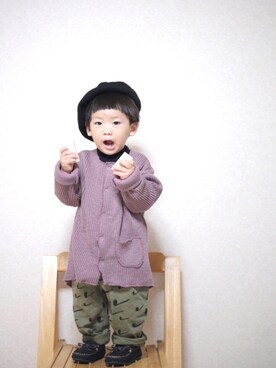「ベレー帽推奨委員会」｜「アイテム（モカシン/デッキシューズ）」を使った、s*さん（キッズ・80cm）の冬コーディネート