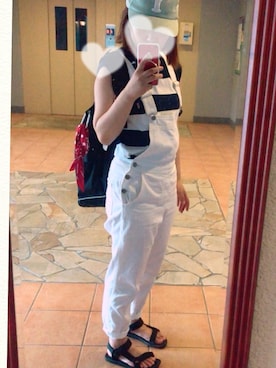 「ネイビー×ホワイト」｜「アイテム（サロペット/オーバーオール）」を使った、yuuKiさん（レディース・154cm）の夏コーディネート
