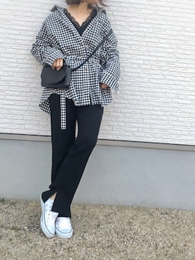 「ギンガムチェックシャツ」｜masa-miさん（レディース・152cm・30代）の春コーディネート