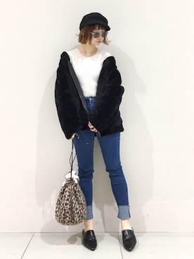 「UNIQLO U」｜「アイテム（キャスケット）」を使った、masa-miさん（レディース・153cm）の冬コーディネート