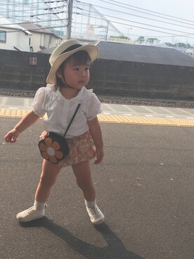 「Birthday（バースデイ）のアイテム（パンツ、オレンジ系）」を使った、hioriさん（キッズ）の夏コーディネート